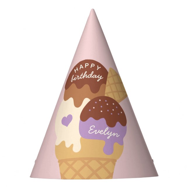 Ice Cream Sundae Personalised Kids Birthday Party Hat (Front)