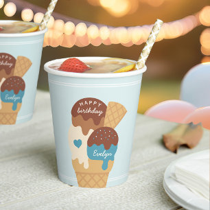 Ice Cream Sundae Personalised Kids Birthday Party Paper Cups