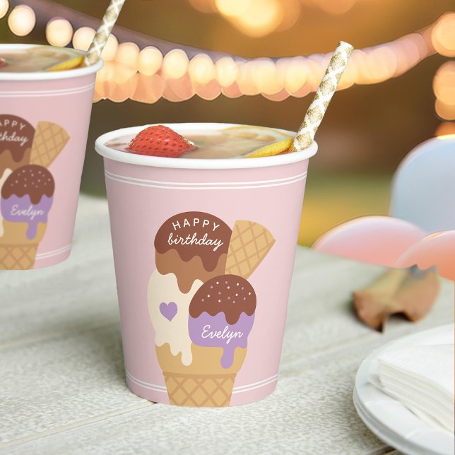 Ice Cream Sundae Personalised Kids Birthday Party Paper Cups (Creator Uploaded)