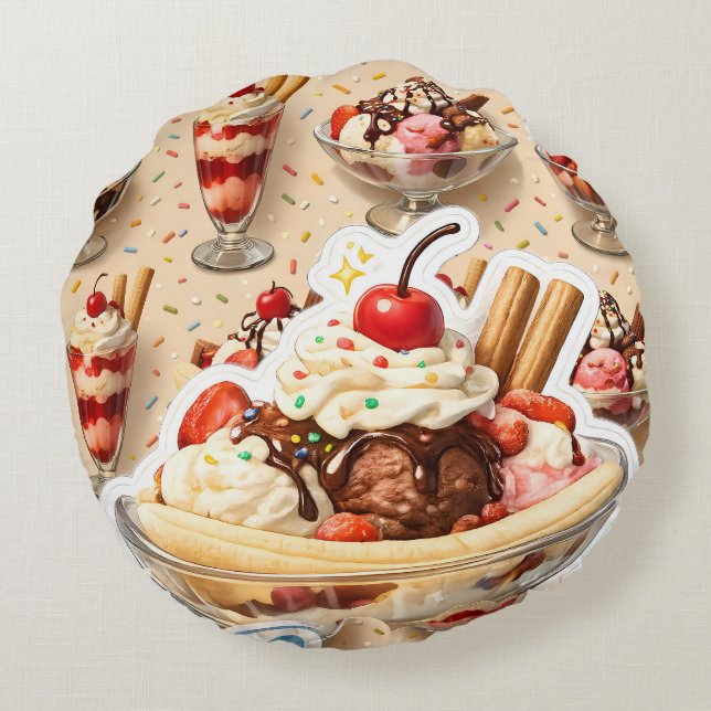 Ice cream sundae premium round cushion (Back)