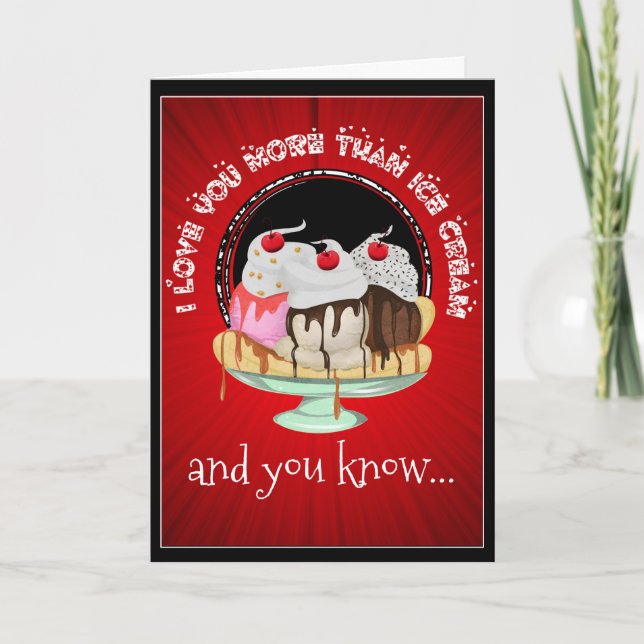 Ice Cream Sundae Red Black Fun for Husband Modern Holiday Card (Front)