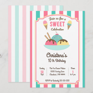Ice Cream Sundae Social Birthday Party Invitation