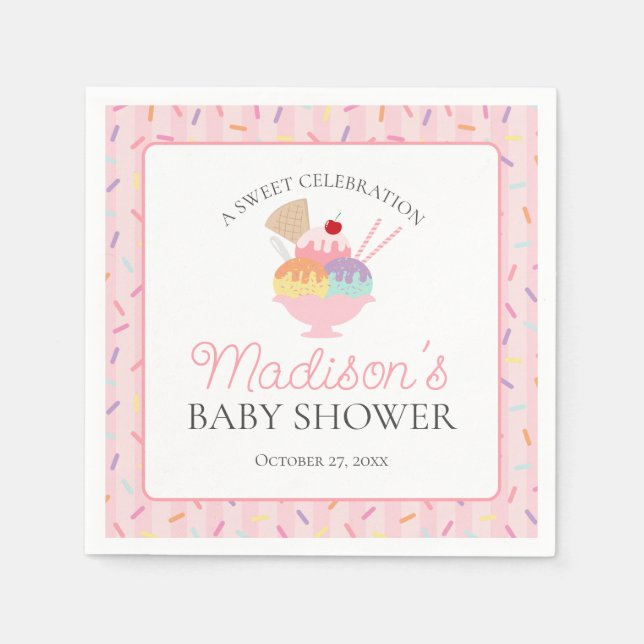 Ice Cream Sundae Sprinkled with Love Baby Shower Napkin (Front)