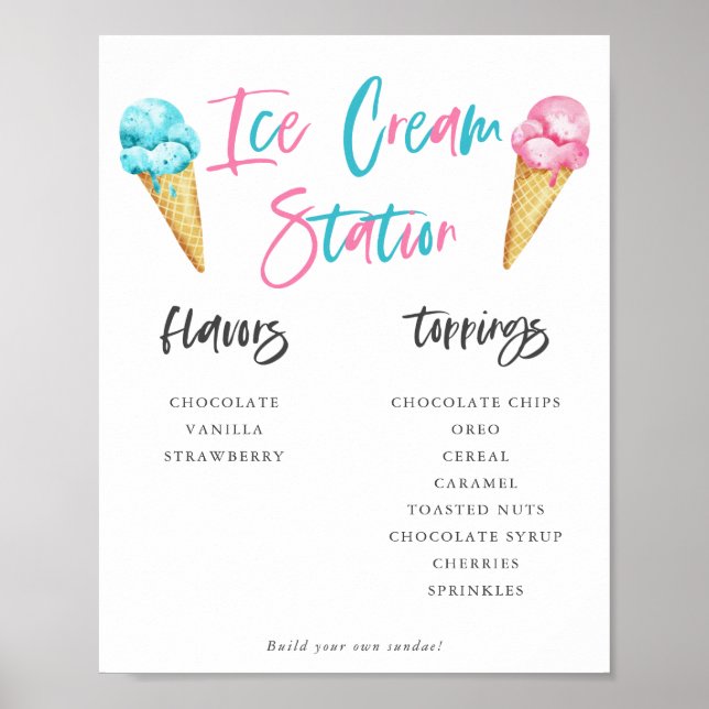 Ice Cream Sundae Station Gender Reveal Party Sign (Front)