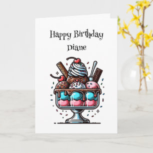  Ice Cream Sundae with Colouring Page Birthday Card