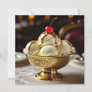 Ice Cream Sundae with Gold Syrup Blank Card