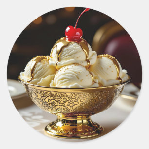 Ice Cream Sundae with Gold Syrup Blank Classic Round Sticker