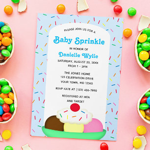 Ice Cream Sundae with Sprinkles Blue Baby Sprinkle Invitation