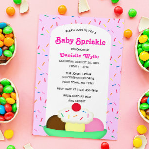 Ice Cream Sundae with Sprinkles Pink Baby Sprinkle Invitation