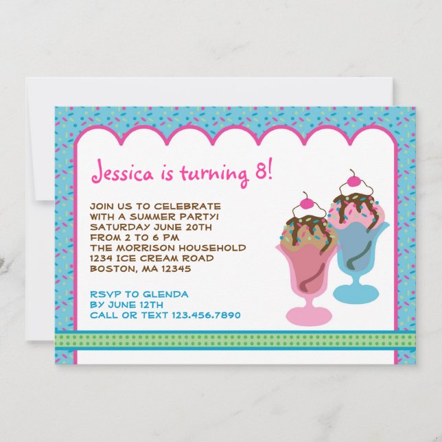 Ice Cream Sunday Birthday Party Invitation (Front)