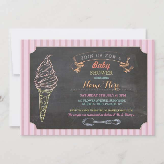 Ice Cream Sweet Baby Shower Chalk Stripe Invite (Front)