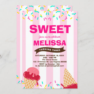 Ice-Cream Sweet Baby Sprinkle Candy shop Birthday Invitation