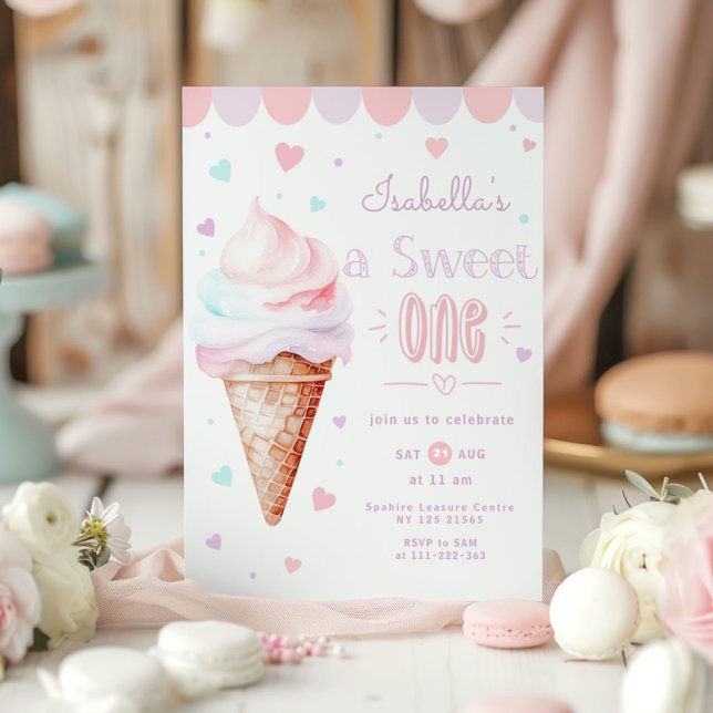 Ice cream Sweet One 1st birthday party Invitation (Creator Uploaded)