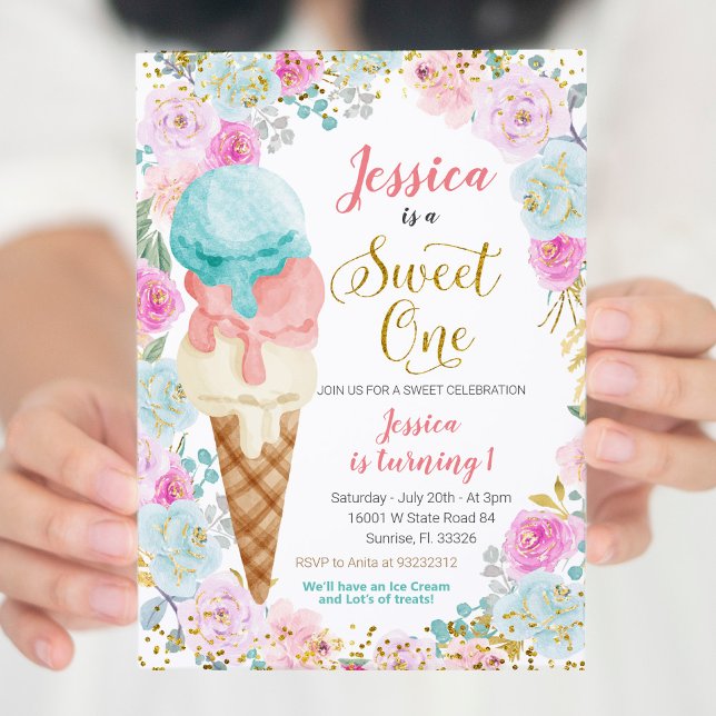 Ice Cream Sweet ONE Birthday Invitation (Creator Uploaded)