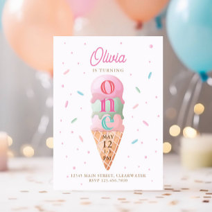 Ice Cream Sweet One Birthday Party Invitation