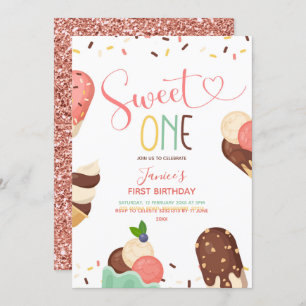 Ice Cream Sweet One First Birthday Invitation