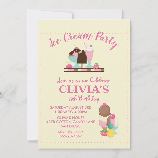 Ice Cream Sweet Treat Birthday Party Invitation (Front)