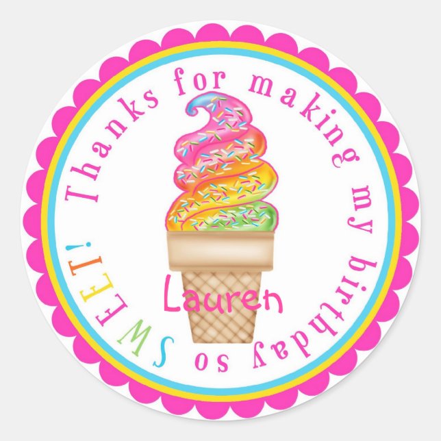 Ice Cream Swirl Birthday  Stickers (Front)