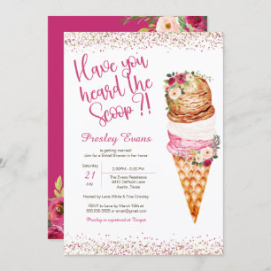 Ice Cream "The Scoop" Watercolor Bridal Shower Invitation