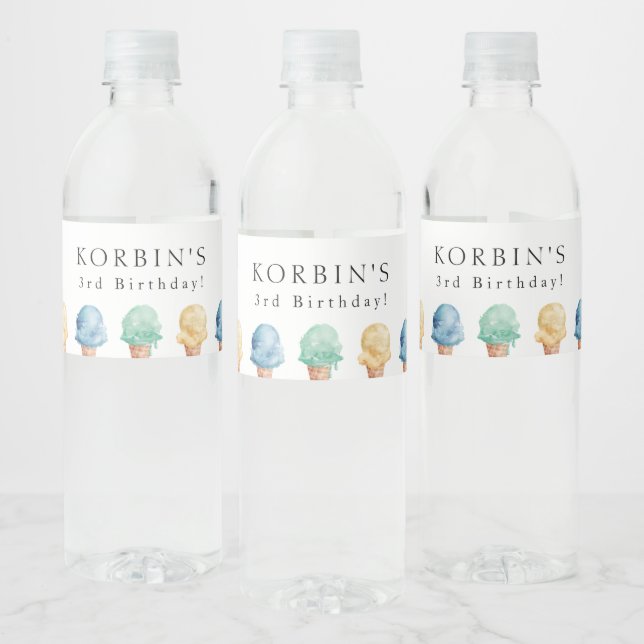 Ice Cream Theme Birthday Party Water Bottle Label (Bottles)
