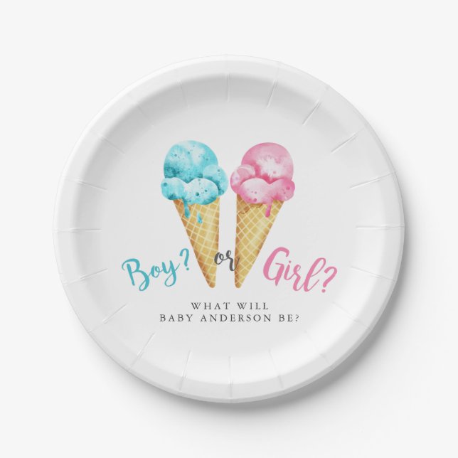 Ice Cream Theme Gender Reveal Party Paper Plate (Front)