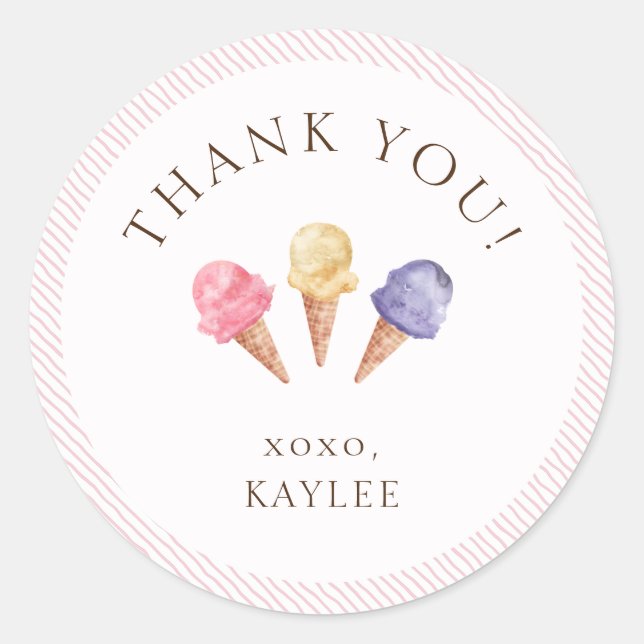 Ice Cream Theme Thank You Classic Round Sticker (Front)