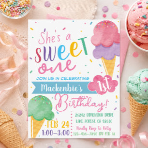 Ice cream themed 1st birthday invitation
