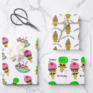 Ice Cream Themed Birthday Party Wrapping Paper Sheet