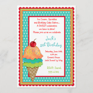 Ice Cream Treats Birthday  Boy Invitations