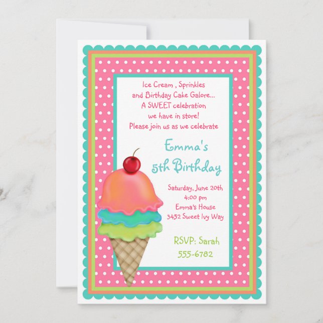 Ice Cream Treats Birthday Invitations (Front)