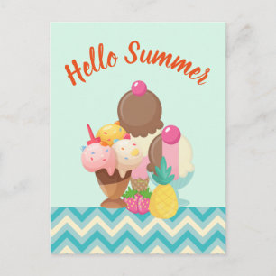 Ice Cream Trio Neopolitan Flavour Hello Summer Postcard