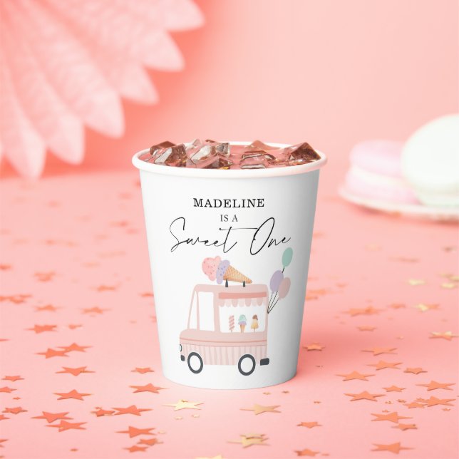 Ice Cream Truck 1st Birthday Party Pink Sweet One Paper Cups (Insitu)
