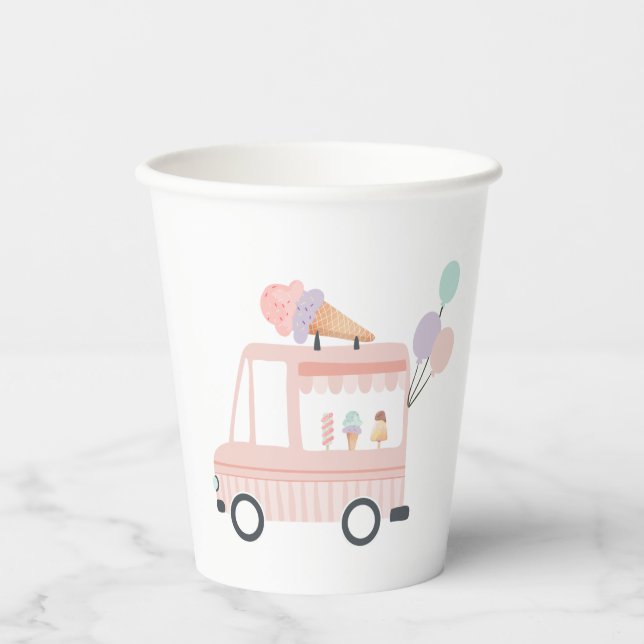 Ice Cream Truck 1st Birthday Party Pink Sweet One  Paper Cups (Front)