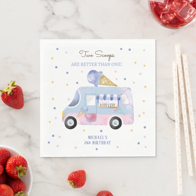 Ice cream truck 2 scoops second birthday napkin (Insitu)