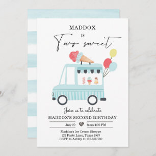 Ice Cream Truck 2nd Birthday Invite Boy Two Sweet