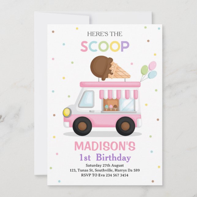 Ice Cream Truck Birthday Invitation (Front)
