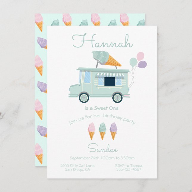 Ice Cream Truck Birthday Party Invitation (Front/Back)