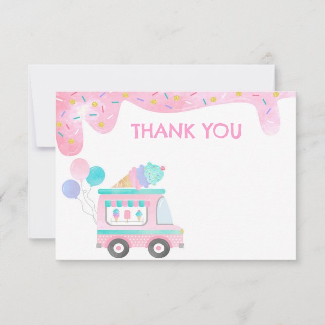 Ice Cream Truck Birthday Party Thank You Cards (Front)