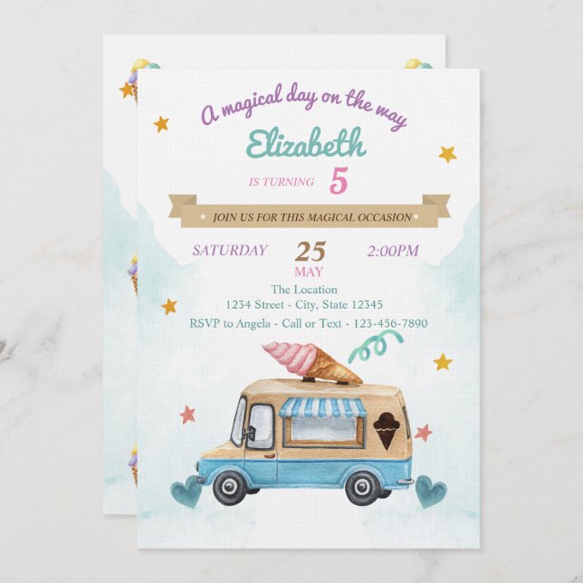 Ice Cream Truck,Cones, Birthday   Invitation (Front/Back)