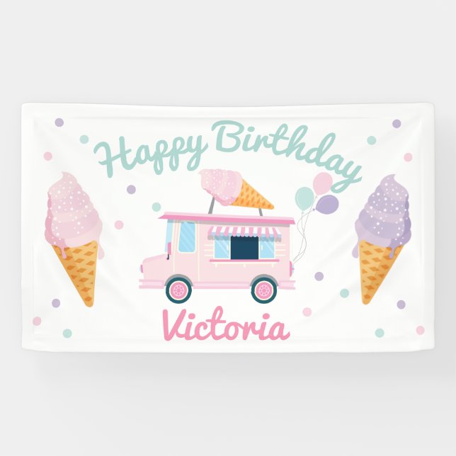 Ice Cream Truck & Cones Birthday Party Banner (Horizontal)