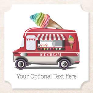 Ice Cream Truck custom text paper coasters