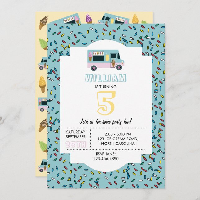 Ice Cream Truck Design Birthday Party Invitation (Front/Back)