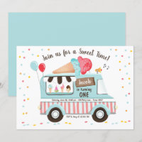 Ice Cream Truck First Birthday Invitation Boy Girl