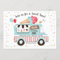 Ice Cream Truck First Birthday Invitation Boy Girl