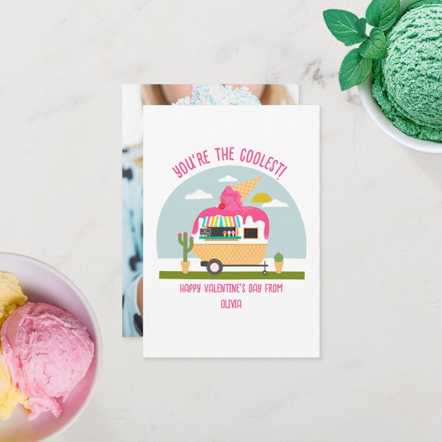 Ice Cream Truck Photo Pink Classroom Valentine  Card (Creator Uploaded)