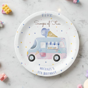 Ice cream truck Scoops of fun kids birthday Paper Plate