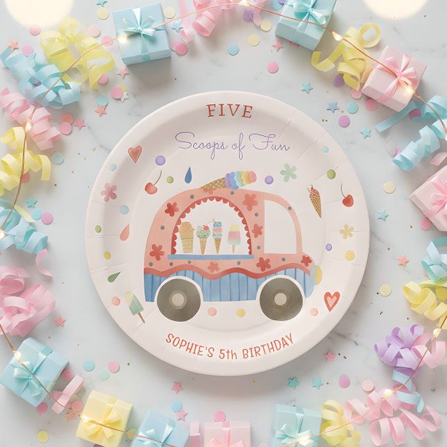 Ice cream truck Scoops of fun kids birthday Paper Plate (Creator Uploaded)