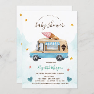 Ice Cream Truck Stars Hearts Baby Shower Invitation