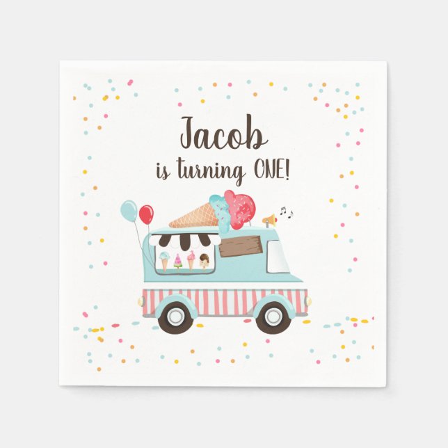 Ice Cream Truck Sweet Time Boy Birthday Party Pape Napkin (Front)