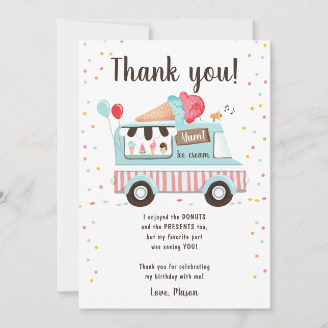 Ice Cream Truck Sweet Time Boy Blue Thank You Card (Front)